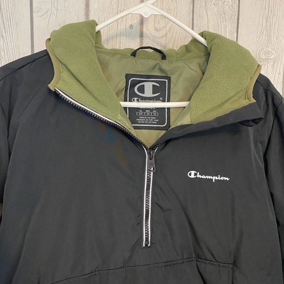 Champion Mens Black Packable Quarter Zip Hooded Jacket Tech Filled, Pocket, S - Picture 3 of 9